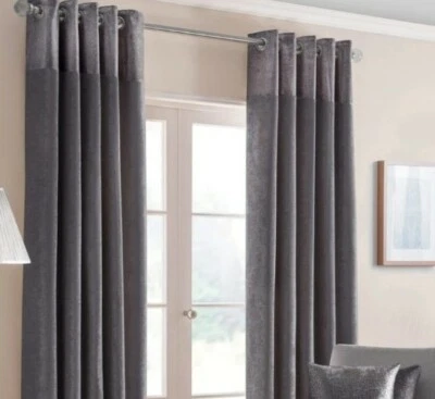 Design studio Charcoal Metalic Panel Chenille Eyelet Curtains 228x229cm (NB133) - Image 1 of 4