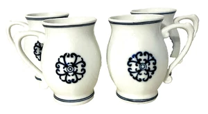 KINMEN ISLAND Taiwan Porzellan Teetassen mit Fuß 4er Set blau & weiß 3,5" hoch Vintage - Bild 1 von 4