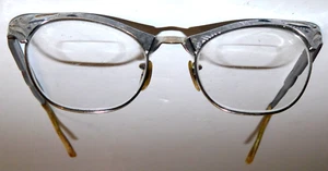 Vintage 4 1/2" - 5 3/4" Art Craft Silver Aluminum Frame Cat Eye Eyeglasses - Picture 1 of 10