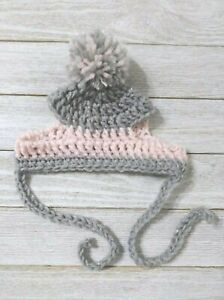 Crochet cat dog hat pet pom pom handmade pink gray sparkle  xs xsmall  breed new
