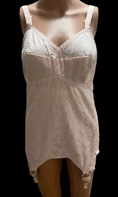 VTG 40s PINK Open Bottom GIRDLE Firm LACE Corset GARTERS Full Body SHAPER XXL 3X - Image 1 of 4