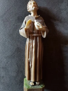 St Saint Francis of Assisi Hand Painted Statue with Dove 9" Italy Vintage - Picture 1 of 4