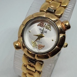 VTG Black Hills 12k Gold Leaves Quartz Watch Women Japan Analog New Batter 6.5" - Picture 1 of 6