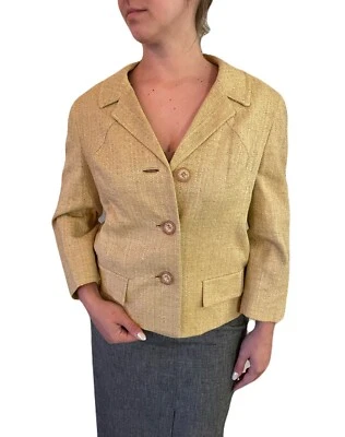 Blazer feminino Bettijean vintage anos 60 dourado/amarelo lã swing coat vintage 14/S - Imagem 1 de 4