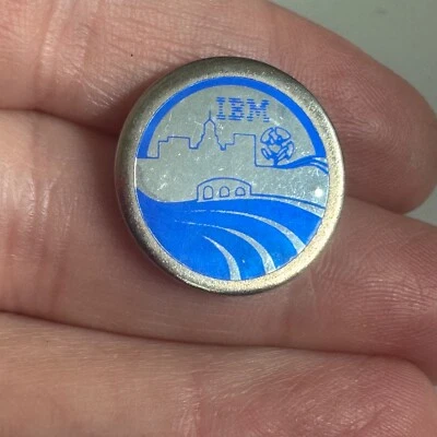Vintage IBM Silver Tone Lapel Pin Tie Tack 1960s 1970s Blue - Image 1 of 3