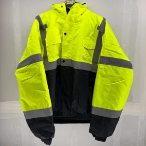 HIGH VISIBILITY INSULATED HI VIS REFLECTIVE ROAD WORK SAFETY BOMBER JACKET COAT - Picture 1 of 4