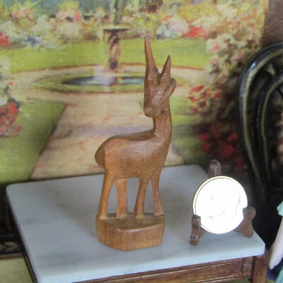 Dollhouse CARVED WOOD DEER ANTELOPE GAZELLE Artisan Miniature Animal Figurine - Image 1 of 4
