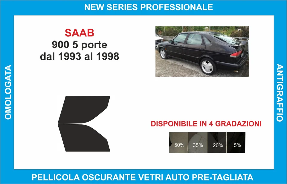 pellicole oscuranti vetri saab 900 5p dal 1993-1998  kit anteriore - Imagen 1 de 1