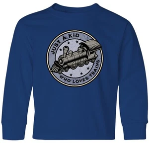 Inktastic Steam Train Kid Who Loves Trains Youth Long Sleeve T-Shirt Railroad - Picture 1 of 4