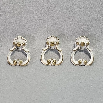 3 brass gold brushed white Cabinet Drawer bail pull French provincial hardware - Image 1 of 4