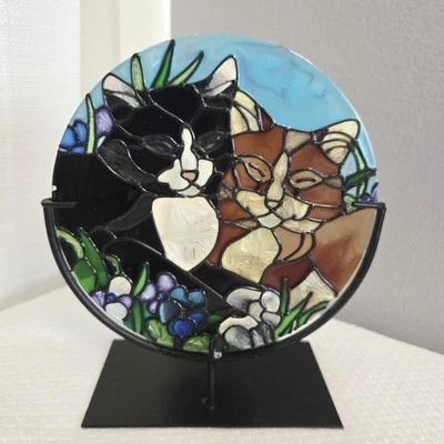 Cats Stained Glass Look Tea Light Holder Joan Baker Designs Pets Kitty Tiffany - Image 1 of 4