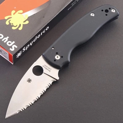 Shaman Black G10 Handle Silver Serrated Blade Lock Back Pocket Knife Folding New - Image 1 of 4