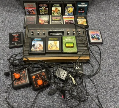 Atari 2600 6 Switch Woodgrain Console & 15 Games Bundle Lot - Image 1 of 4