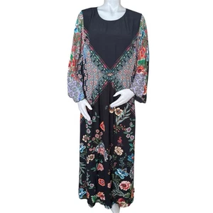 Maxi Vestido Johnny Was Negro Panel Floral Freya Boho Talla L Nuevo con Etiquetas - Imagen 1 de 10