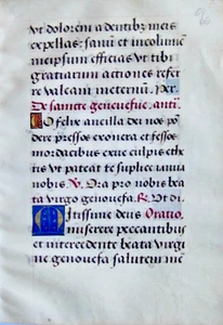 Medieval, ca.1500 prayer book lf, vellum in Latin w/2 decorative large initials - Picture 1 of 2