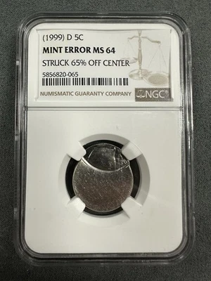 1999 D 5c Struck 65% Off Center Mint Error MS64 NGC - Image 1 of 2