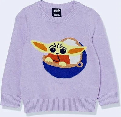 Star Wars Amazon Essentials Sweater Grogu Baby Yoda Purple Knit Youth XXL 14-16 - Image 1 of 4
