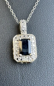 Vintage 925 Silber Rubin? Saphir?  Diamant Anhänger an 18" 925 Silber Kette - Bild 1 von 12