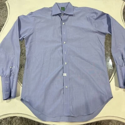 Sid Mashburn 纽扣礼服衬衫男式蓝色纯色长袖 16 码 — 第 1/4 张图片