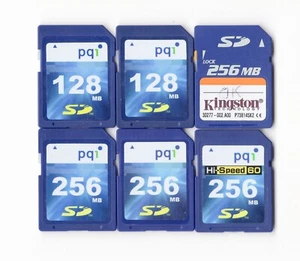 Lot Of 6x PQI / Kingston 128MB / 256MB MEGABYTE SD Camera Memory Cards - Picture 1 of 1