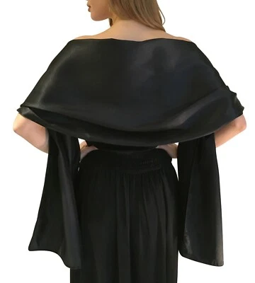 Central Chic schwarz Satin Schal Stola Pashmina Braut Hochzeit Halstuch Brautjungfern