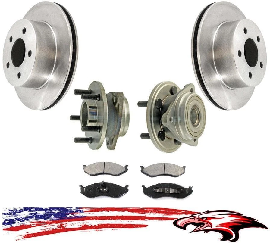 Передние тормозные колодки роторы и ступичные подшипники для Jeep Cherokee 99-01 и Wrangler 00-06 - Изображение 1 из 4