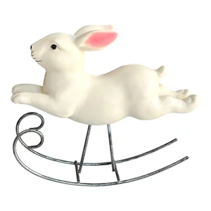 Rocking Bunny Rabbit Figurine White Easter Spring Home Girls Baby Room Decor 9" - Picture 1 of 13