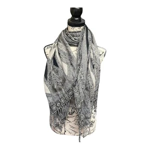 Collection Eighteen Paisley Boho Large Lightweight Grey Printed Scarf 22.5x76.5 - Picture 1 of 5