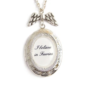 I BELIEVE IN FAERIES Peter pan fairy charm locket necklace silver Disney - Picture 1 of 3