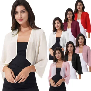 Womens Shrug Chiffon Shawl Wraps Open Front Tops Cardigan for Evening AU - Picture 1 of 42