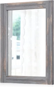 Wood Framed Mirror 26"X18" Rectangular Rustic Wall Mirror Farmhouse Decorative H - Picture 1 of 7