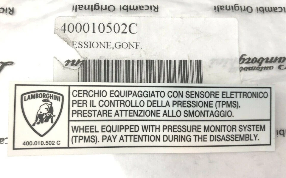 Etiqueta calcomanía Lamborghini 400010502C TPMS nueva OEM  Foto 1 de 2