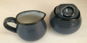 Sango Blue and Brown Nova Concepts Creamer & Sugar Bowl w/ Lid ~ EUC - Picture 1 of 10