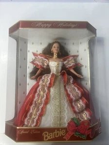 1997 Green Eyes Brunette Holiday Barbie Happy Holidays Gold Special Edition - Picture 1 of 4