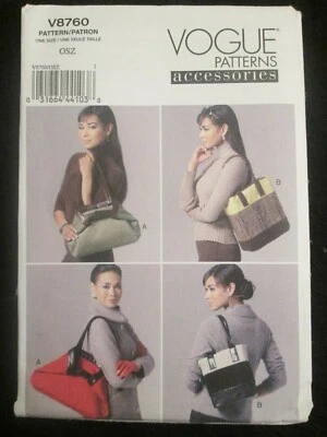 Vogue 8760 Accessories Bags Pattern Lined Purses Shoulder Bags Inside Pockets - Image 1 of 2