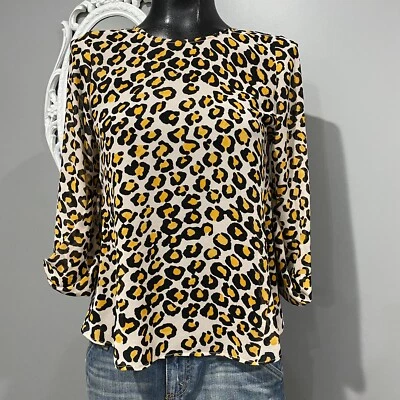Womans Leopard Animal Print Split Back Blouse Top Size Small - Image 1 of 4