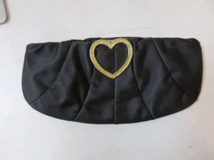 LOVCAT Black Satin Heart Yellow Rhinestone Clutch  - Picture 1 of 8