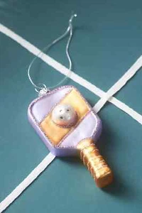 Anthropologie Purple Pickleball Racquet Glass Ornament ~ NEW! - Picture 1 of 1