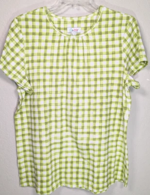 Camisa Top D & Co. Denim & Company Elástica Verde Blanca A Cuadros Talla M A588161 Foto 1 de 4