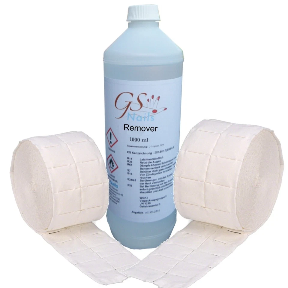 1 L GS-Nails Remover + 1000 Zelletten für Gellack, Shellack und UV-Soak-Off-Gel