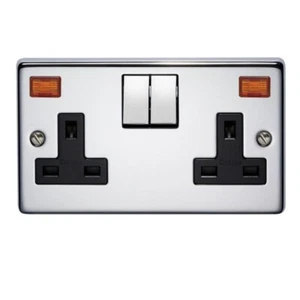 Crabtree 13A poliertes Chrom Doppel-Schaltsteckdose mit Neon (E9) - Bild 1 von 2