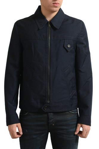 Giacca Prada uomo blu navy mohair lana cerniera intera US M L XL