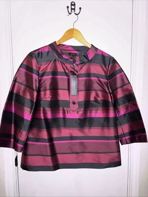 NWT Talbots Petite Size 10 Blouse Lined 100% Silk Top Striped Burgundy Tones - Image 1 of 4