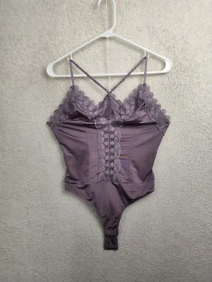 ASTR The Label Women Top Small Lavender Poly Blend Lace Trim Crossback Bodysuit - Image 1 of 4