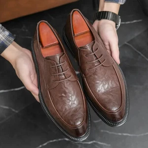 Herren Spitz zulaufend Schnürschuhe Formell Elegant Schuhe Business Kunstleder Abend Party - Bild 1 von 16