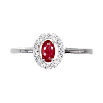 925 Sterling Silver Ring Oval Ruby 5x3mm Simulated Cz Gemstone Jewelry Size 8 - Image 1 of 4