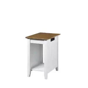 Convenience End Table 22" Driftwood/White Rectangle Wood W/Charging Station - Picture 1 of 5