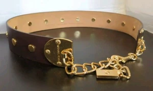 VTG Michael Kors Brown Leather Belt W/ Gold Gromets Chain Closure M/L - Picture 1 of 5