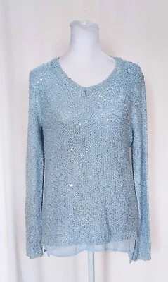 Apt. Suéter con lentejuelas de manga larga forrado en azul talla 9 pequeña Foto 1 de 4