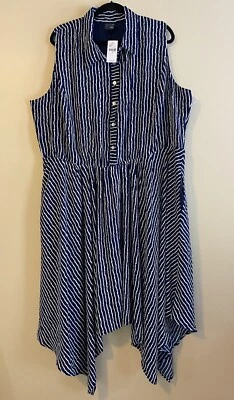 Button Up Shirt Dress Size 24 Pockets Hi Low Maxi Blue Gabby Skye Lane Bryant - Image 1 of 4